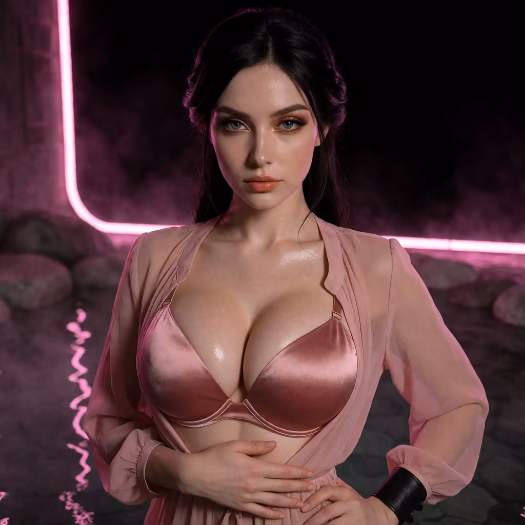 microsoft chatbot — a character portrait shot in a hotspring setting