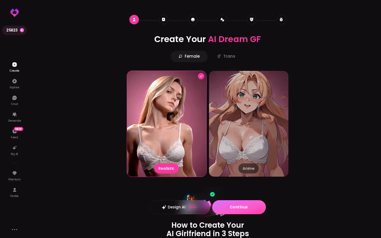 GoLove.ai Create wizard — Female or Trans, Realistic or Anime pick — extreme ai porn
