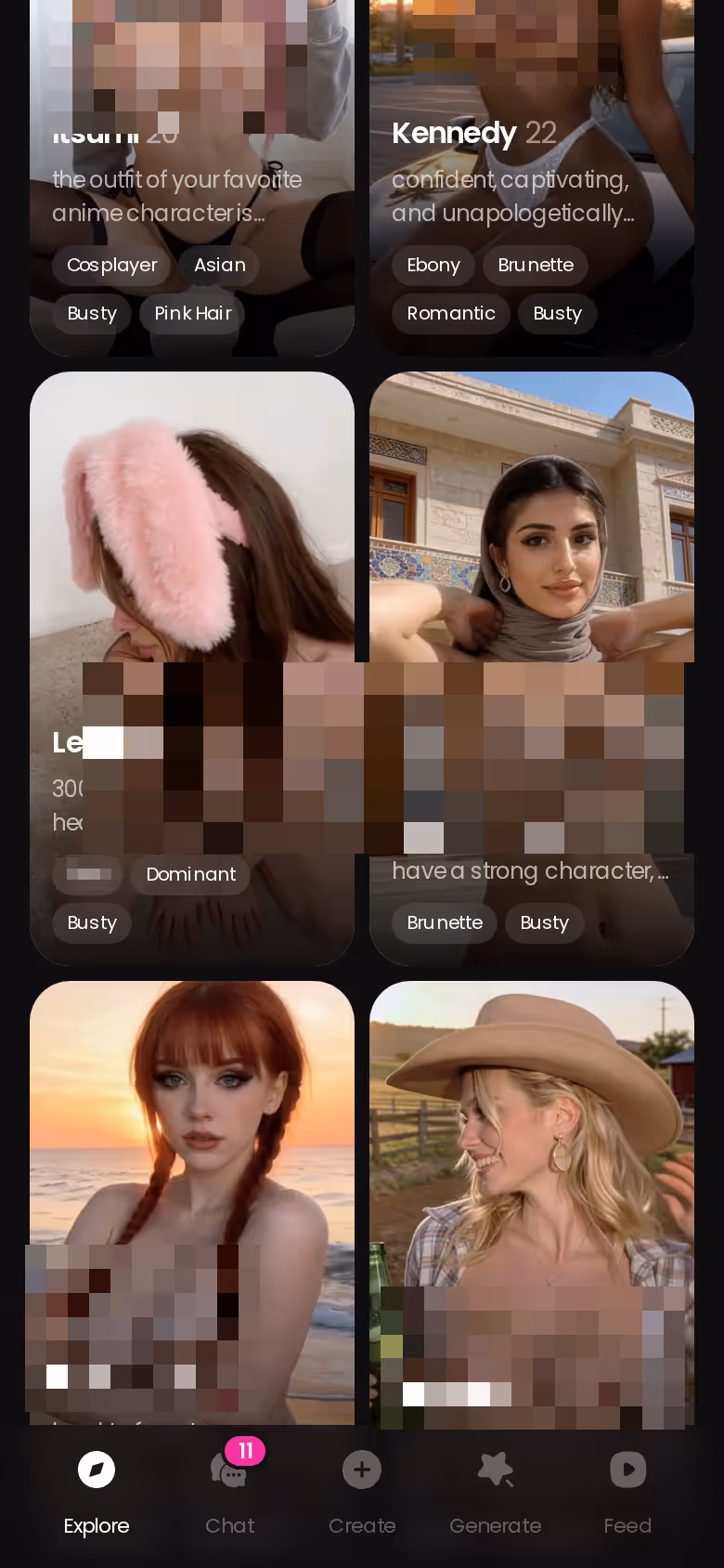 GoLove.ai Explore character grid on mobile, where every chat starts
