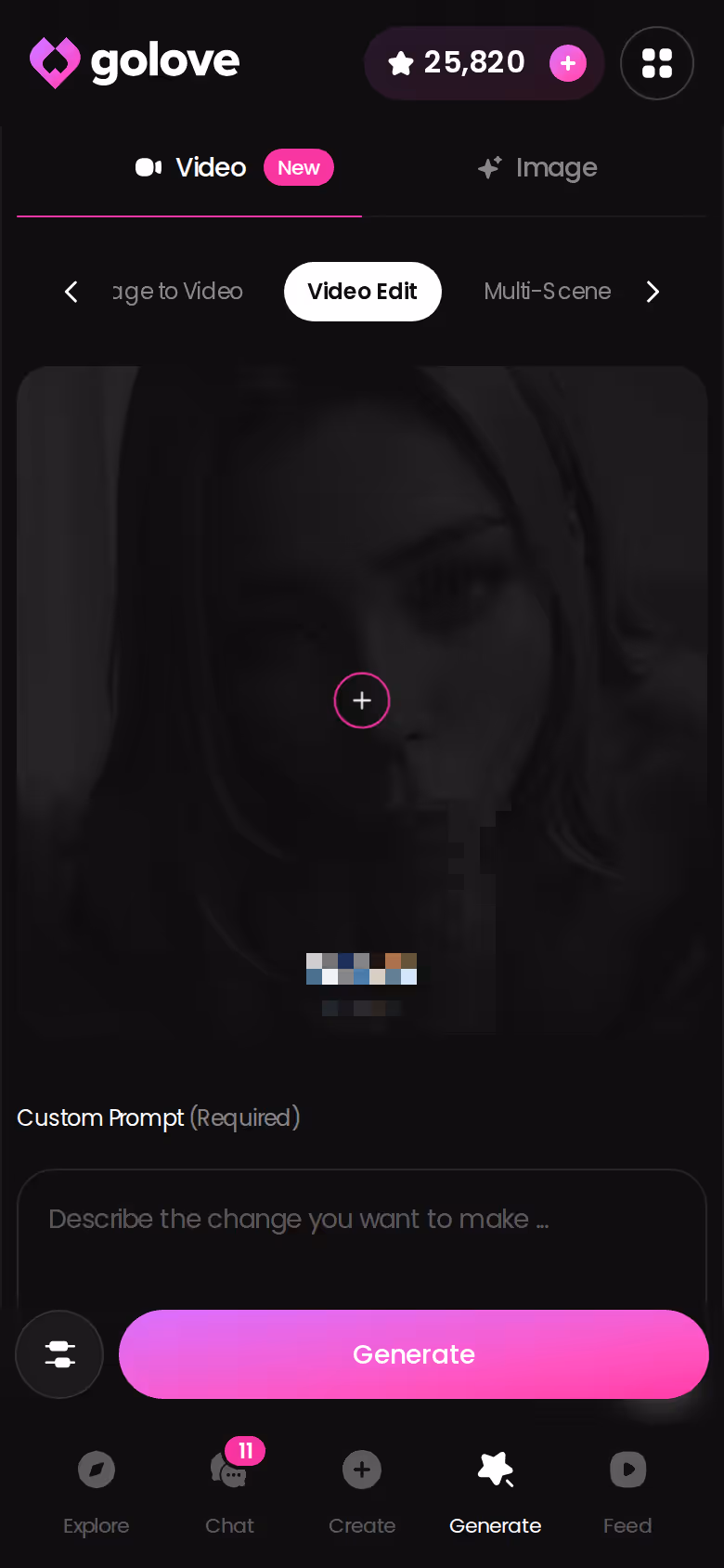 Editing a video's preset cards on GoLove mobile before regenerating